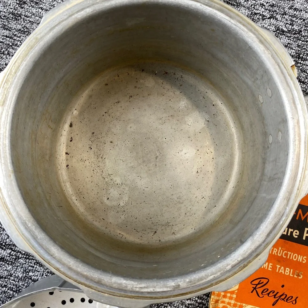 Vintage Mirro-Matic 4 Qt Pressure Pan 394M Aluminum Cooker with Steamer & Manual